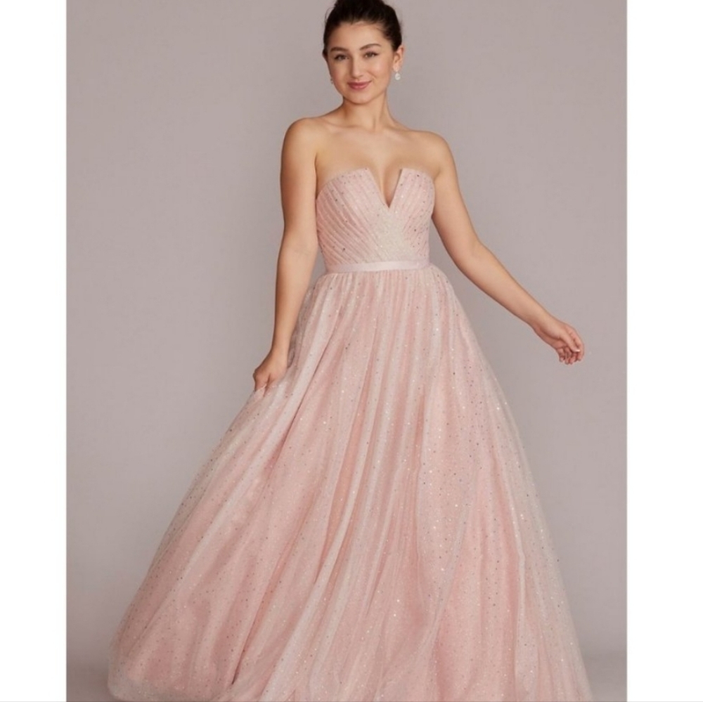 Jules & Cleo v-notch strapless sparkle dress